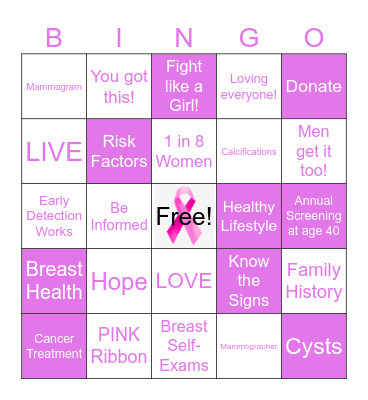 BINGO FOR BREAST CANCER Bingo Card