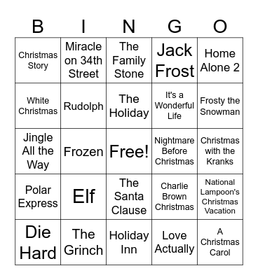 Christmas Moive Bingo Card