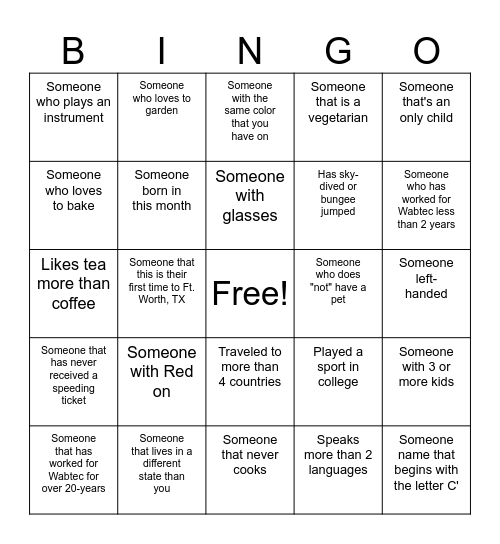 Women of Wabtec Bingo Card