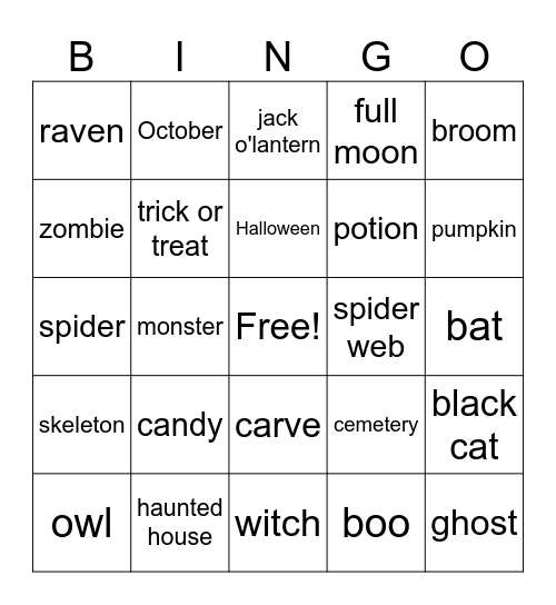 Monster Mash BINGO Card