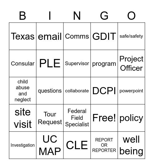 PO and FFS Supes Bingo Card