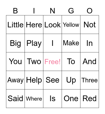 Sight words Bingo Card