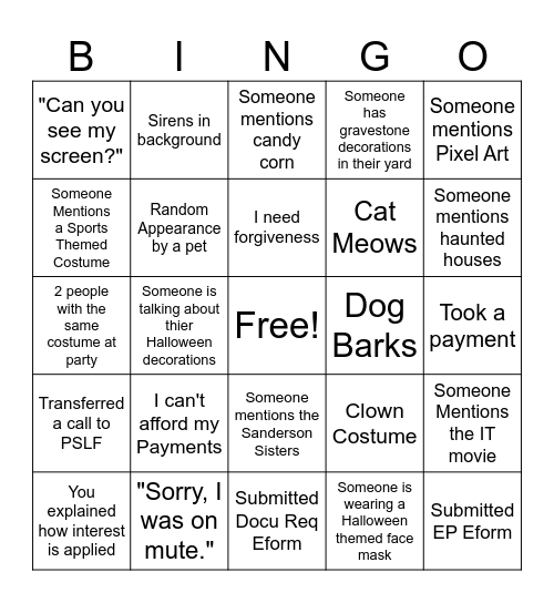 BPO Halloween Bingo! Bingo Card