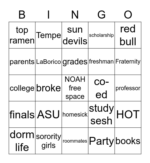 WE LoVe you NoAH!  Bingo Card