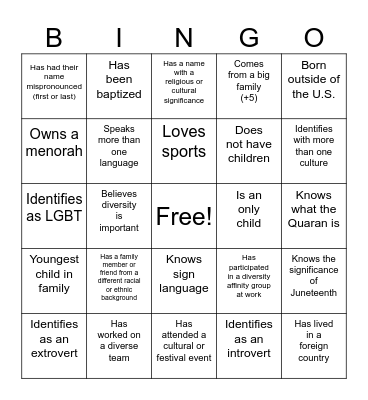 D&I Bingo Card