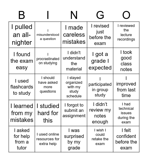 SMU Edition Grade Bingo Card