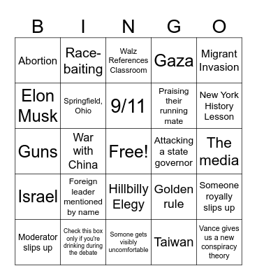 Vice Presidential Debate Bingo! Bingo Card