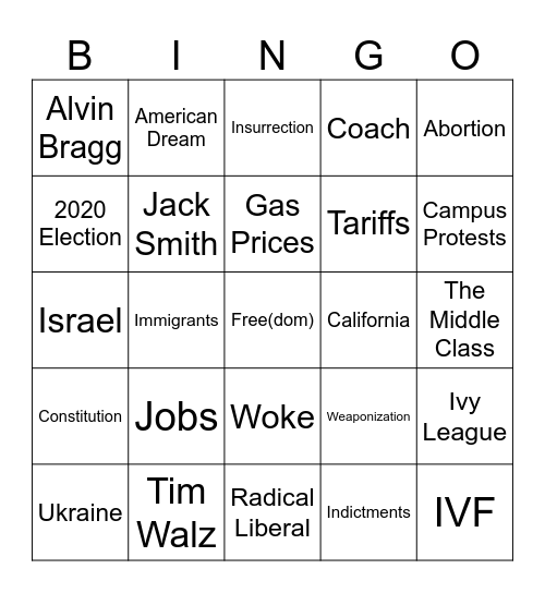 VP Debate BiNgO Card