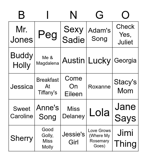 Names Bingo Card