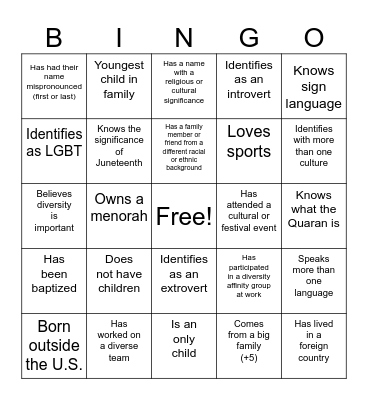 D&I Bingo Card