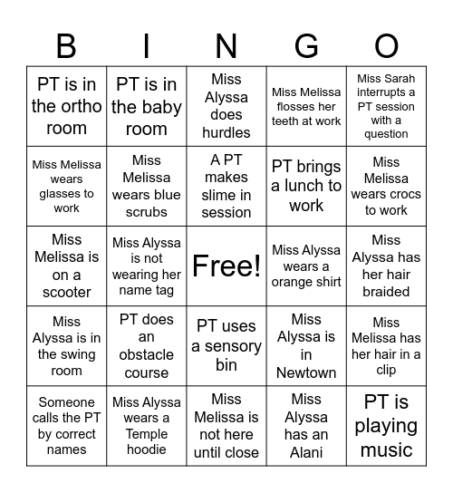 National Physical Therapy Month Bingo Card