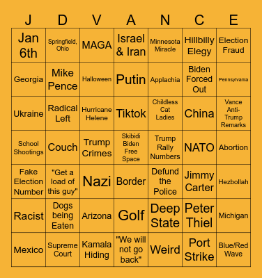 VP Debate Bingo Card