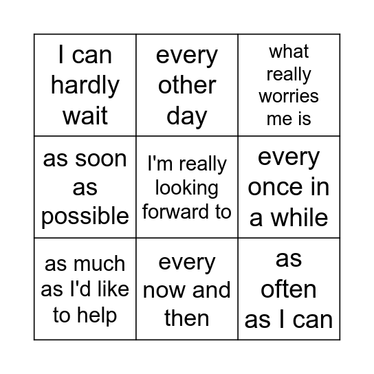 Putting it all together Bingo Card