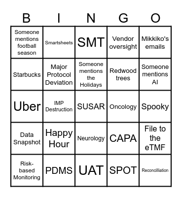 Clinical Research BINGO Card