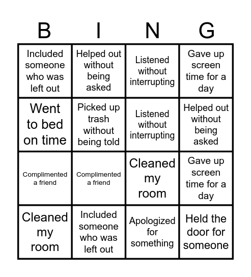 Positive Choices Bingo Card