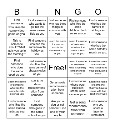 Icebreaker Bingo Card