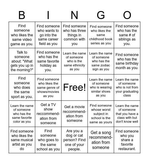 Icebreaker Bingo Card