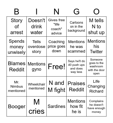 Fit With N Bingo Card