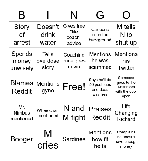 Fit With N Bingo Card