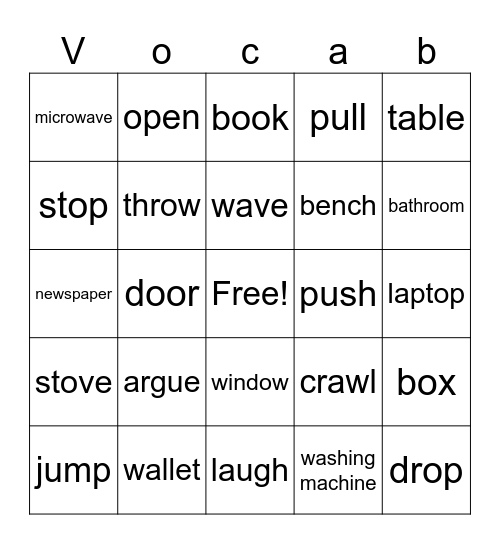 Nouns & Verbs Bingo Card