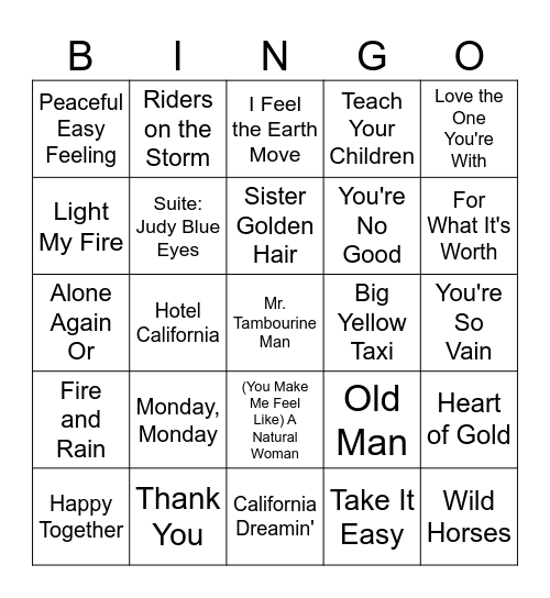 Legends of Laurel Canyon Bingo Card