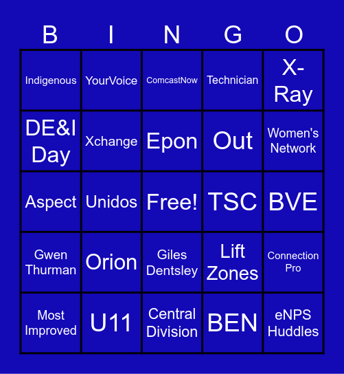 Comcast Bingo - TSC Bingo Card