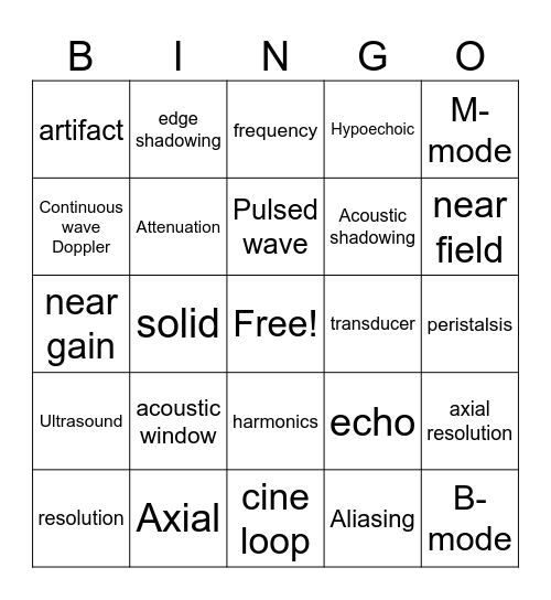 Ultrasound Bingo Card