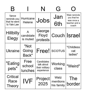 2024 First VP Debate Bingo Card
