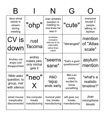 Platform Tagup Bingo Card