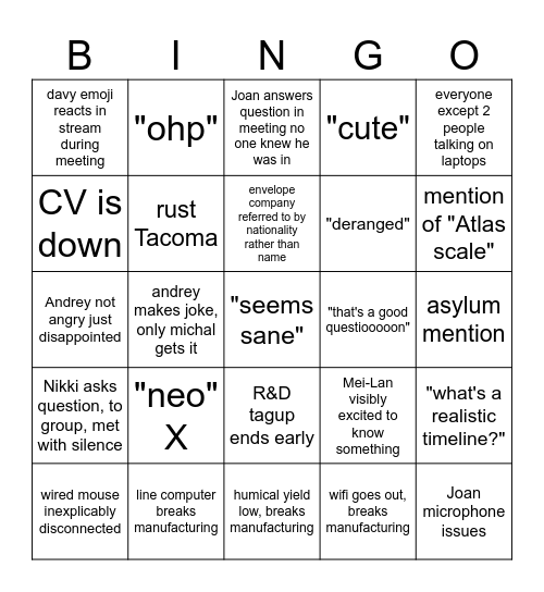 Platform Tagup Bingo Card