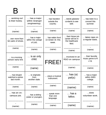 Ice Breaker Bingo Card