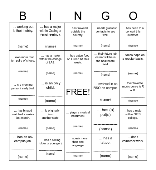 Ice Breaker Bingo Card