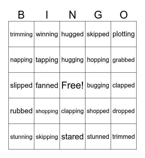 Lesson 107:consonant -ing -ed Bingo Card