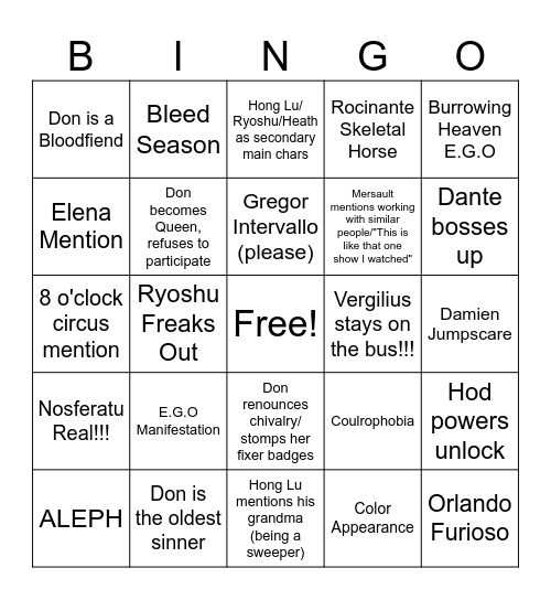 Canto VII Bingo Card