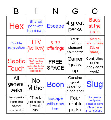 My take on DBD Chaos Shuffle Bingo Card