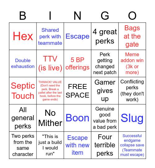 My take on DBD Chaos Shuffle Bingo Card