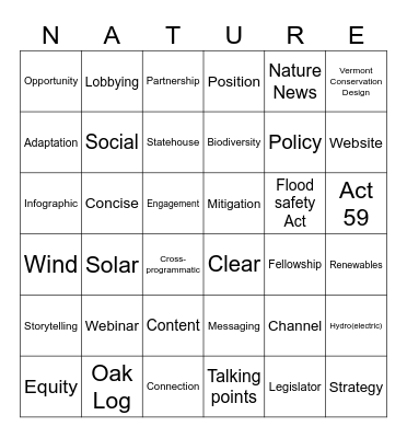 External Affairs BINGO Card