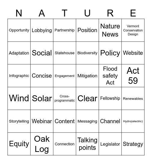 External Affairs BINGO Card