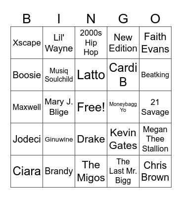 Musical Bingo Card