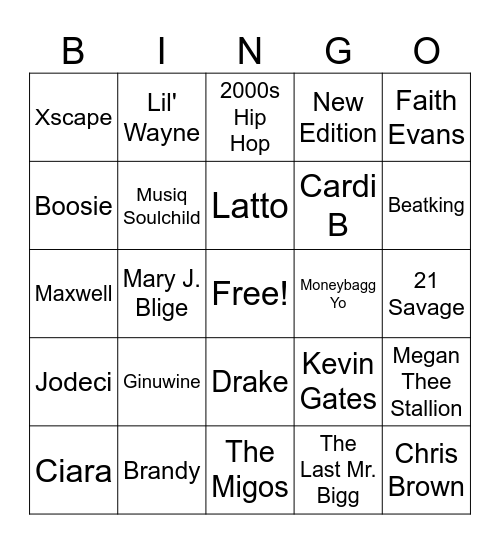 Musical Bingo Card