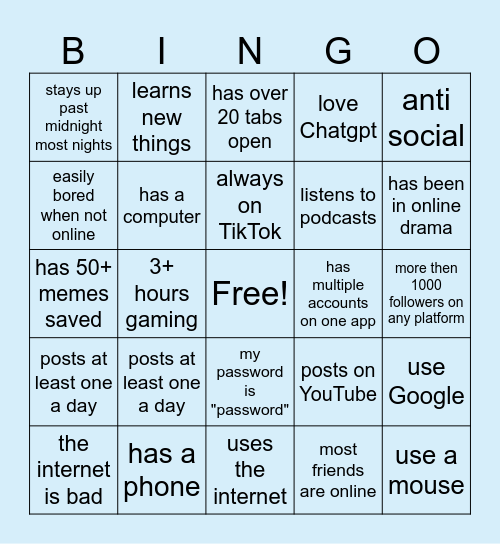 Internet Bingo Card