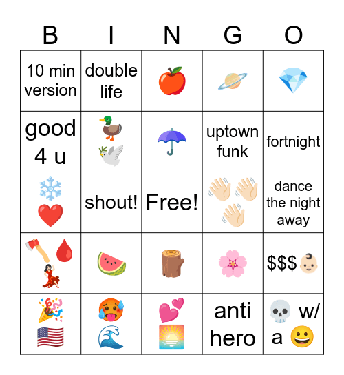 music bingo Card