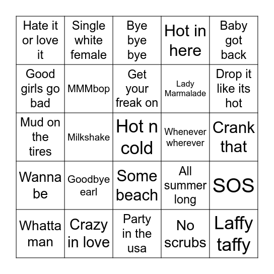 90s and 2000s Bingo Card