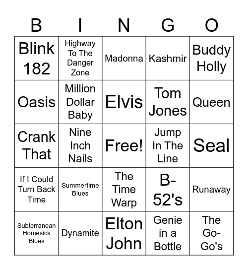 Music Bingo Card