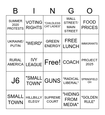 Red v Blue Bingo Card