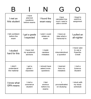 PSC edition Grade Bingo Card