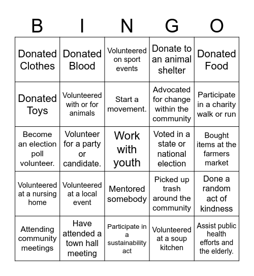 Civic Engagement Bingo Card