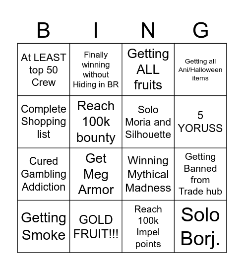 GPO Bingo Card Bingo Card