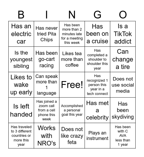 Tech Connect Bingo! Bingo Card