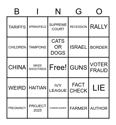VP DEBATEWALZ TAKEDOWN OF VANCE Bingo Card